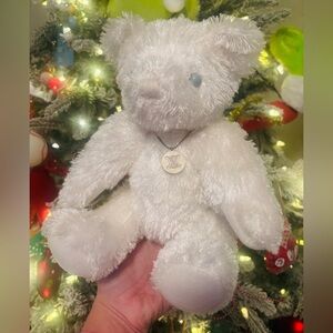 🐻‍❄️ CELINE Vintage White Teddy Bear Plush With Celine Triomphe Necklace RARE!